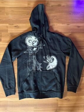 Disney Black Zip-Up Hoodie with White Jack Skellington Graphic